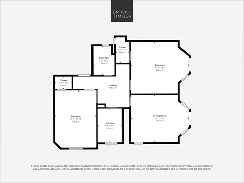 Floor plan for 2 beds, 1 bath, 891 sqft